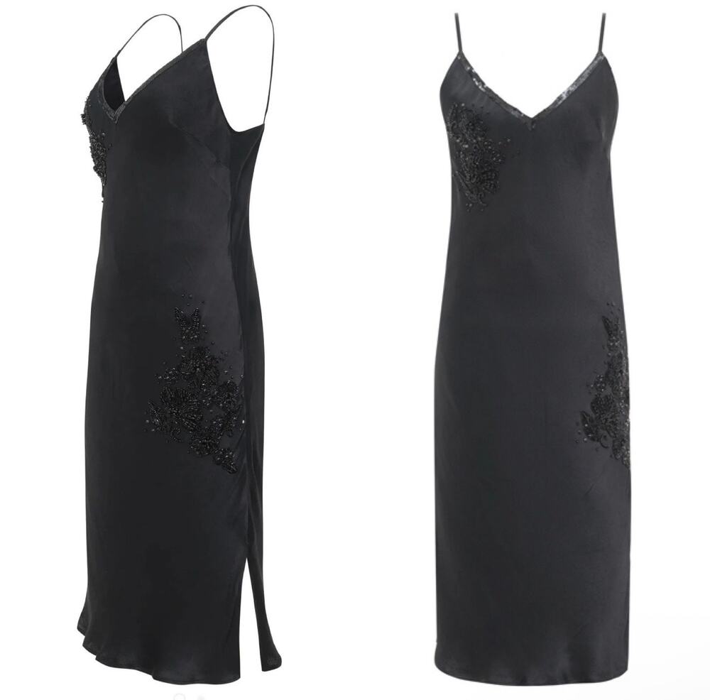 Gold Hawk Gatsby Black Beaded Retro Slip Evening Midi Dress NWT Small $348